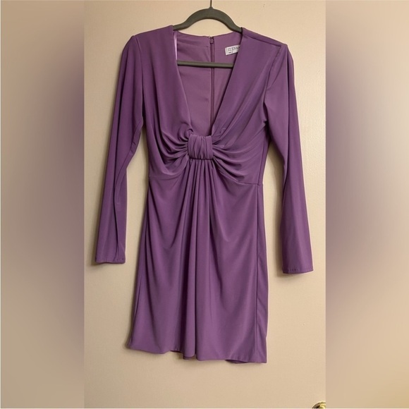 NEW Ieena for Mac Duggal Long Sleeve Front Knot Jersey Mini Dress - Picture 4 of 7